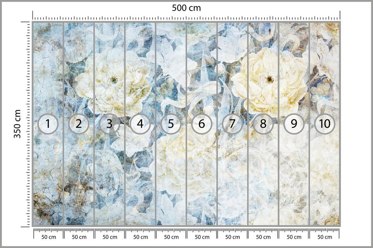 FOTOTAPETE Blumen Abstraktion Vintage Stil 500x350 - Blau/Gelb, Papier (500/350cm) - Muralo