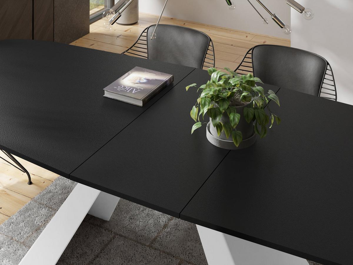 ESSTISCH Monte Weiß rechteckig ausziehbar, Schwarz 160-200/80/76 cm - Schwarz/Weiß, Holzwerkstoff/Metall (80/198/76cm) - WFL GROUP
