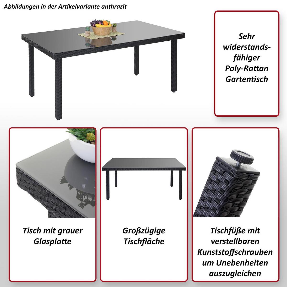 POLY-RATTAN-GARTENTISCH rechteck Grau - Grau, Kunststoff (90/160/74cm) - MCW