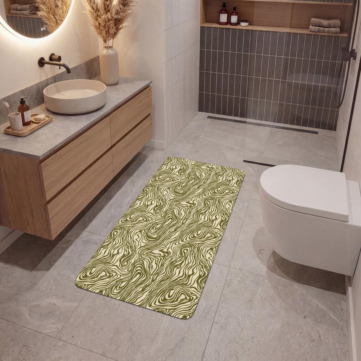 BADEMATTE Abstrakt - Marmor - Grün 60x120 cm - Dunkelgrün, Textil (60/120cm) - OnlyWow