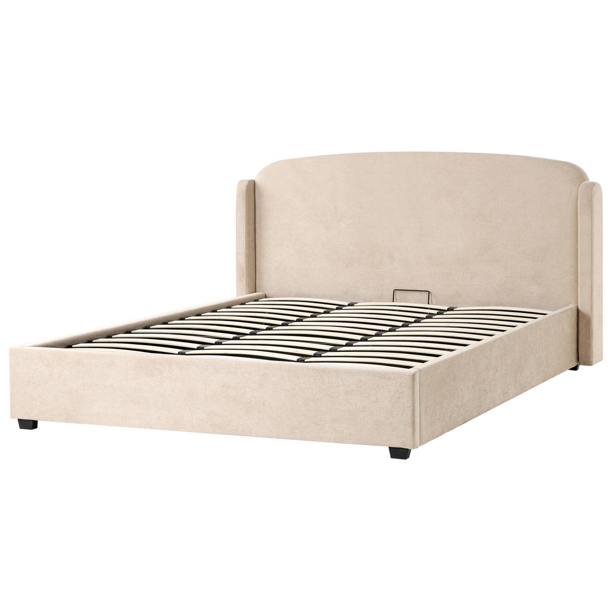 BETT mit Stauraum 180/200 cm Stoff Taupe Bernay - Taupe, Textil (180/200cm) - Beliani
