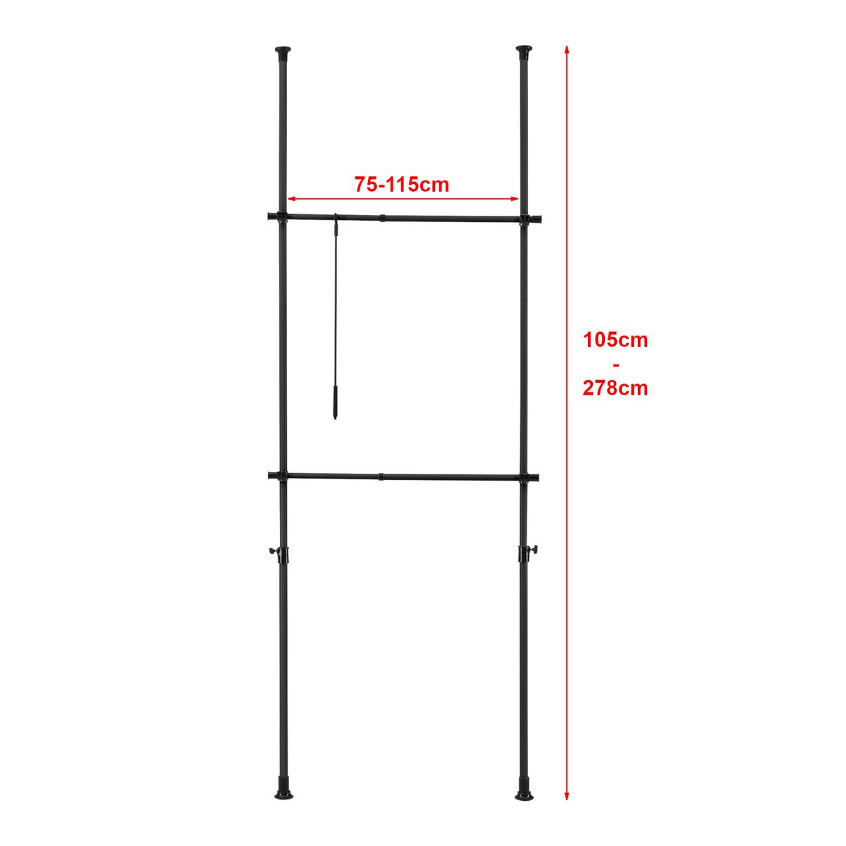 TELESKOPGARDEROBE Kemi - Schwarz, Metall (115/278/5cm) - [en.casa]
