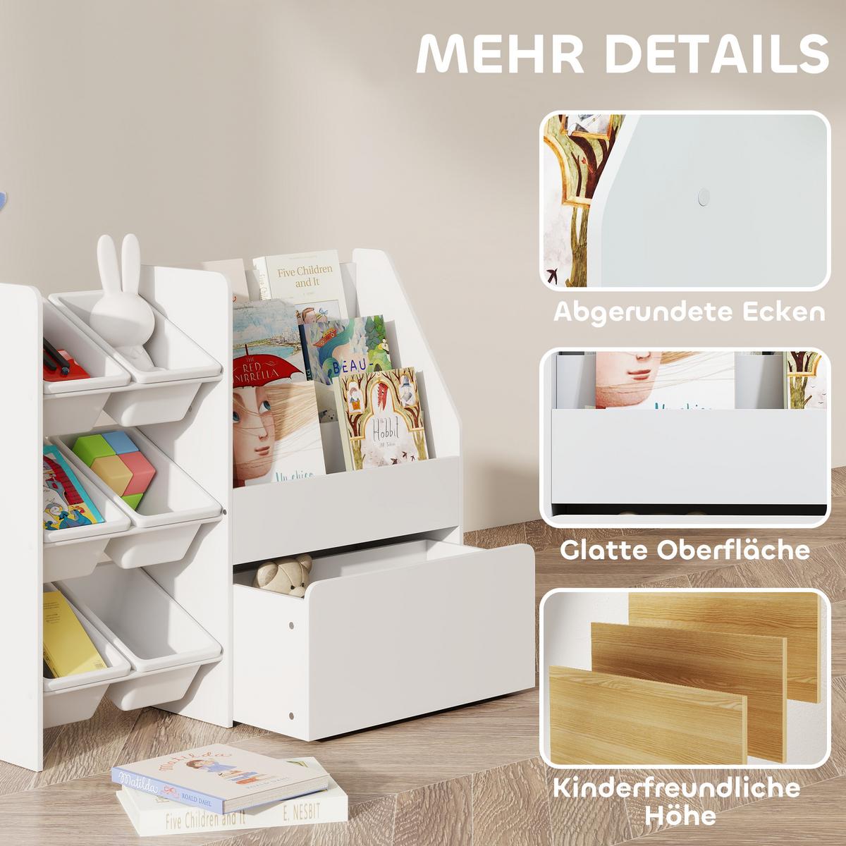 KINDERREGAL Bücherregal mit 6 herausnehmbaren Boxen Ablagen - Weiß, Holzwerkstoff (30/80/100cm) - AIYAPLAY