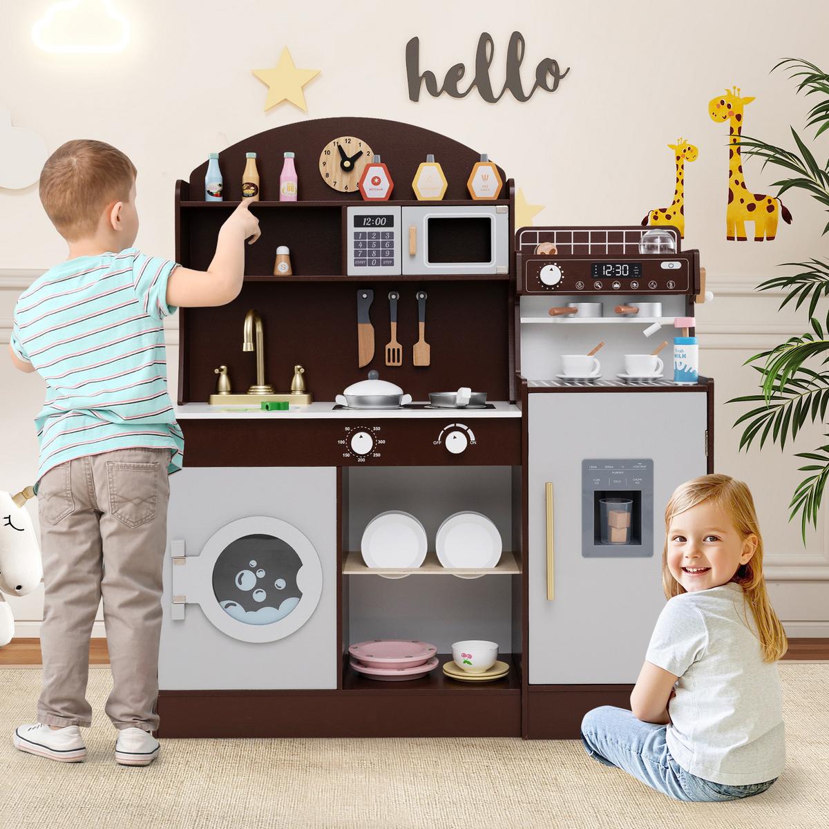 SPIELKÜCHE Braun - Braun, Holzwerkstoff (106/105/30cm) - COSTWAY