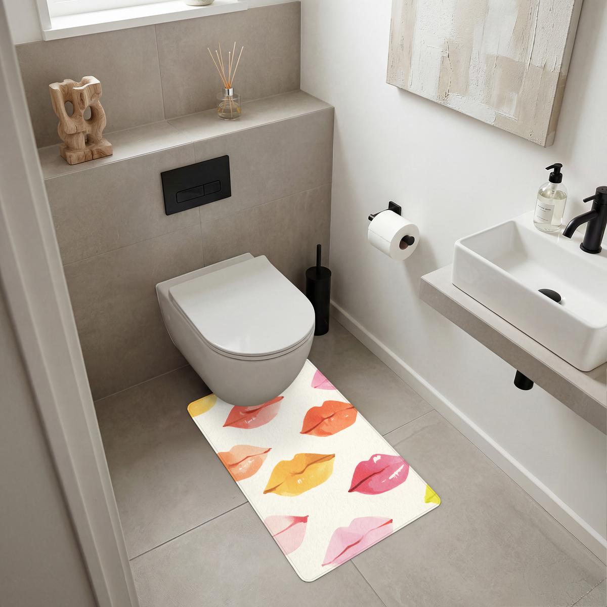 WC-VORLEGER Lippen - Bunt - Glänzend WC Teppich 50x80 cm - Rosa, Textil (50/1cm) - OnlyWow