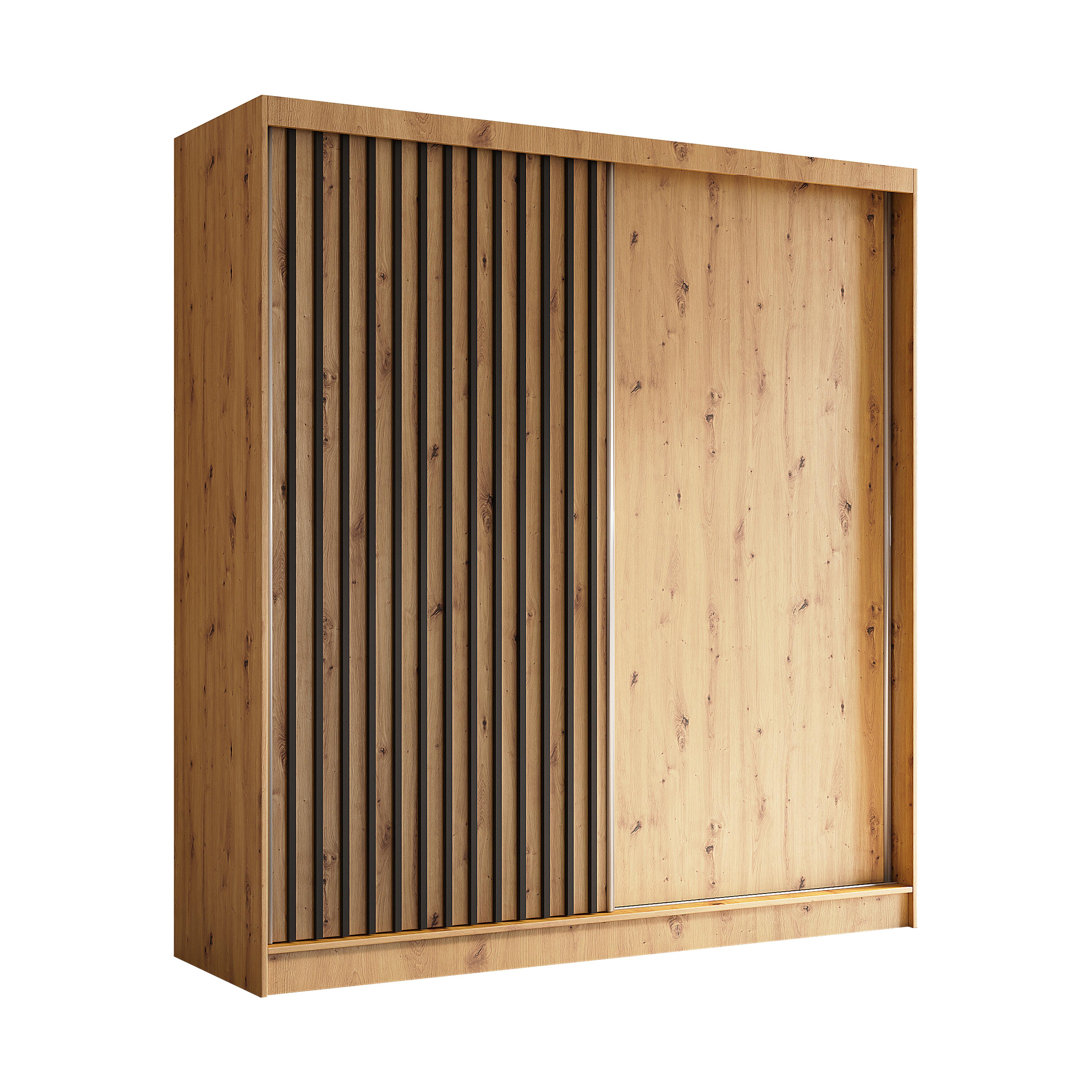 SCHWEBETÜRENSCHRANK Cabinio Eiche Artisan 200/216/61 cm – Modern, mit Lamellen - Walnussfarben/Schwarz, Holzwerkstoff/Kunststoff (200/216.1/61cm) - AX Living