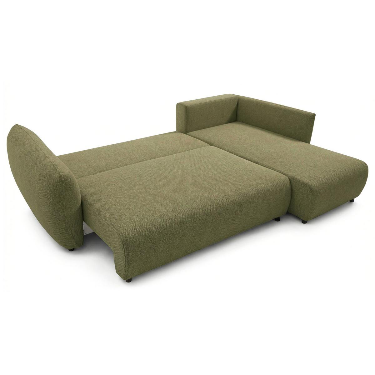 ECKSCHLAFSOFA Zordo OLIVGRÜNER CHENILLE RECHTS MIT ZWEI BETTKÄSTEN - Schwarz/Olivgrün, Kunststoff/Textil (170/256cm) - Selsey