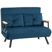 SCHLAFSOFA, Zweisitzer mit Bettfunktion, Schlafcouch mit Samtoptik, Rückenkissen - Blau/Schwarz, Holz/Textil (73/81/102cm) - HOMCOM