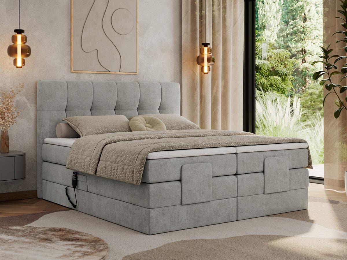 BOXBETT VITTORIA 200/200 - Hellgrau Struktur - H3 - Hellgrau, Holz/Textil (200/200cm) - MKS