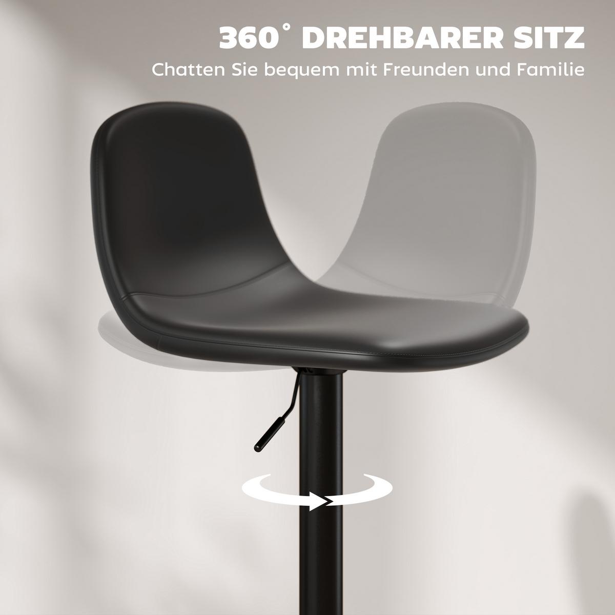 2ER-SET Barhocker, Barstühle mit Kunstlederbezug, drehbar, Schwarz - Schwarz, Metall (44/104/40.5cm) - HOMCOM