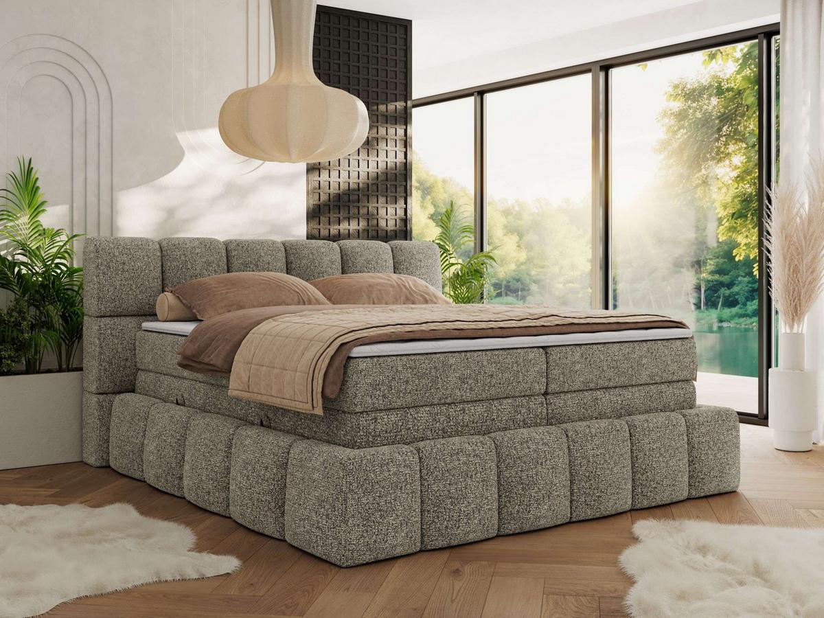 BOXSPRINGBETT NIRA KING 200/200 Grau Strukture - H4 - Grau, Holz/Textil (200/200cm) - MKS