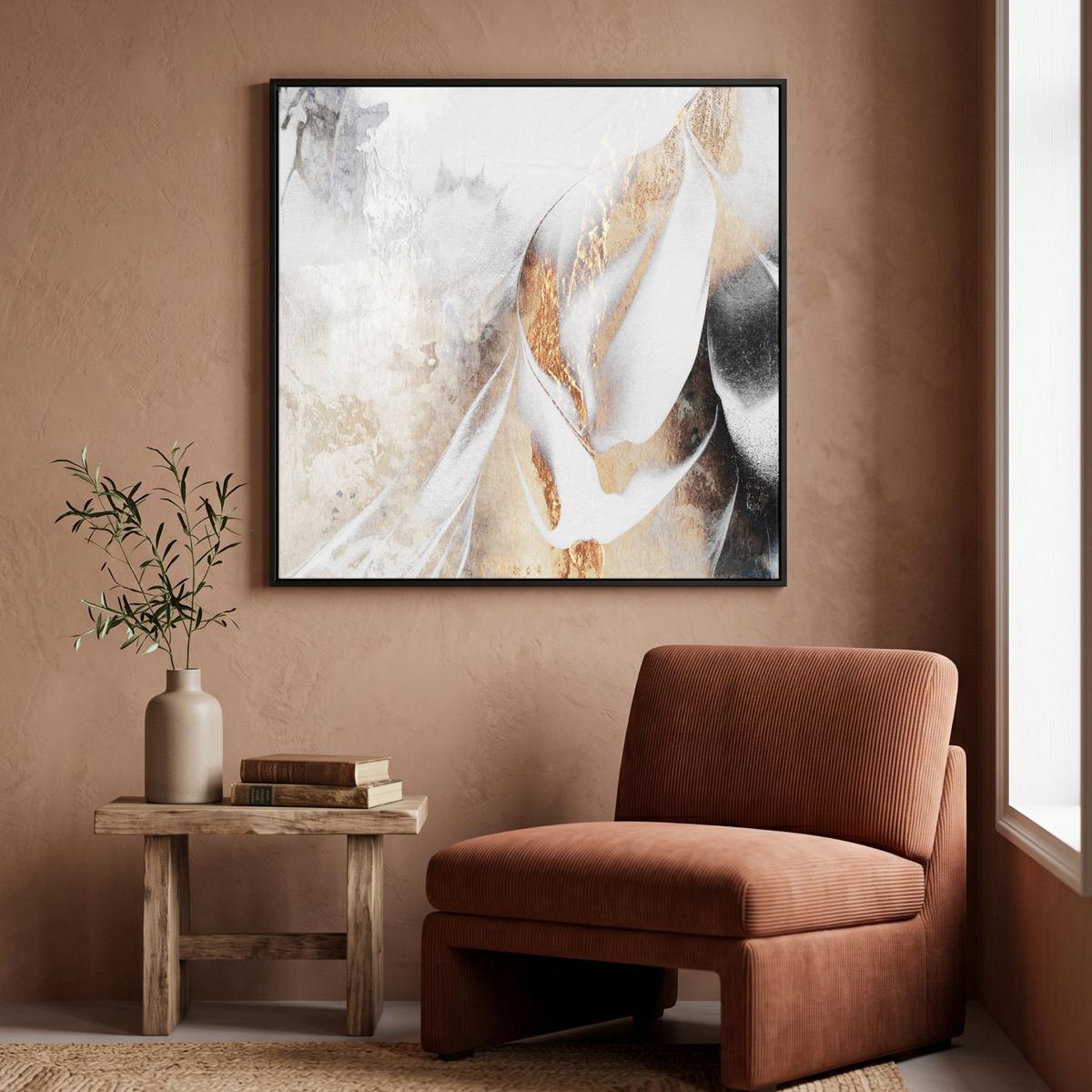 LEINWAND Bilder mit Rahmen - Luxus - Abstrakt - Gold - Weiß - 90x90 - Goldfarben, Textil (90/90cm) - MuchoWow