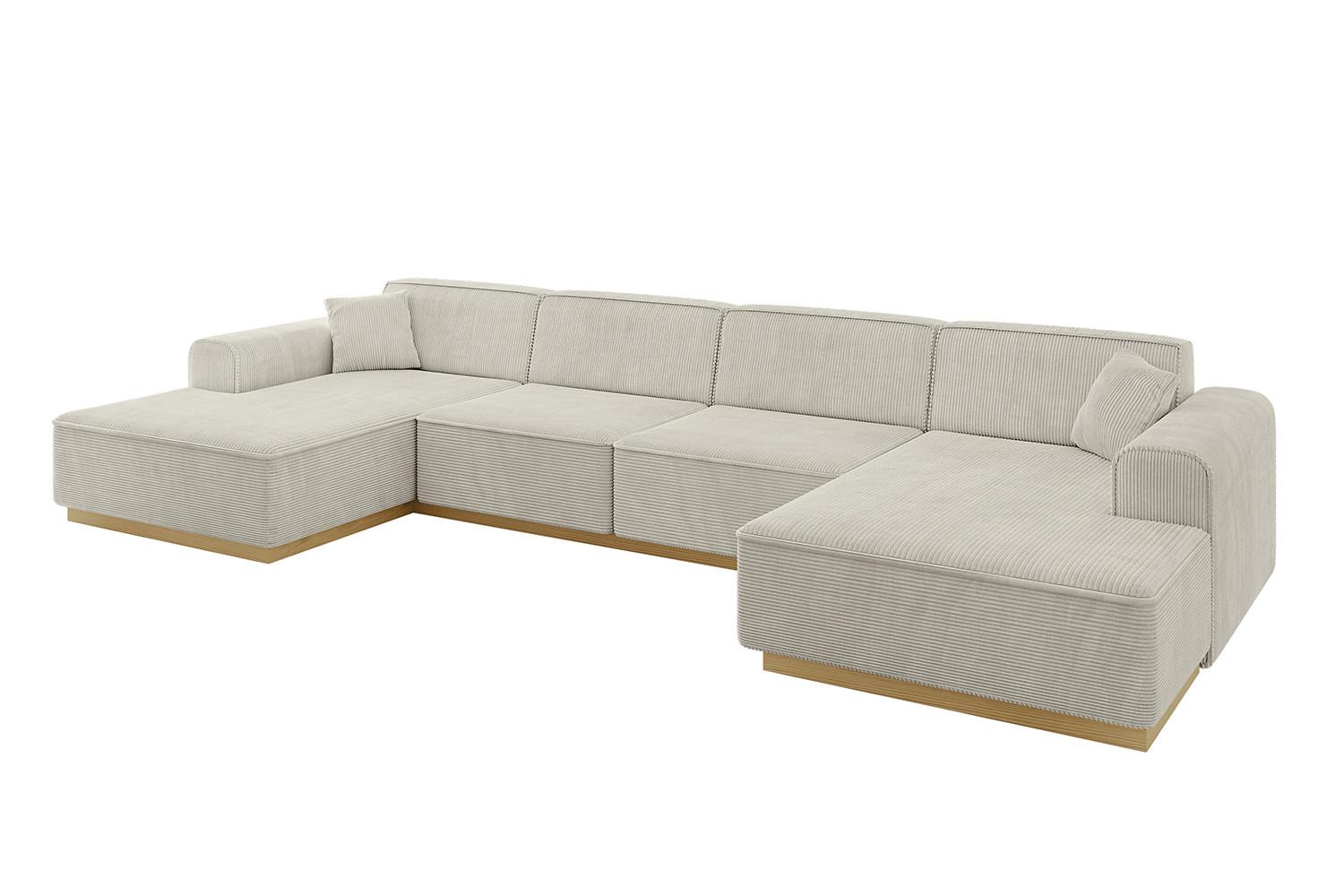 WOHNLANDSCHAFT IREA-U2-v2 - 386x165x80 cm Creme - Ecru/Creme, Holzwerkstoff/Textil (386/80/165cm) - ALTDECOR