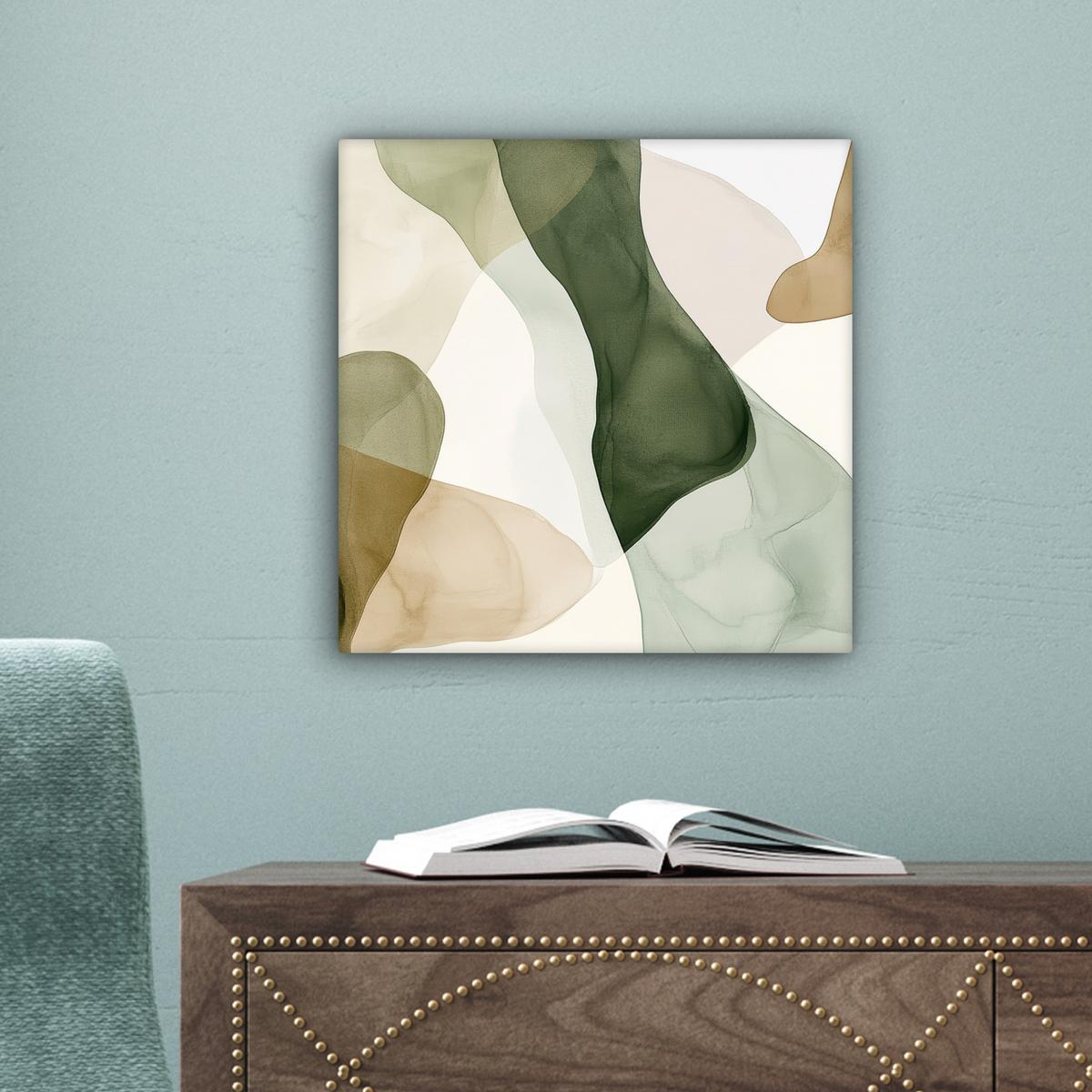 LEINWANDBILD Japandi - Abstrakt - Grün Deko Wohnzimmer 20x20 cm - Salbeigrün, Textil (20/20cm) - MuchoWow
