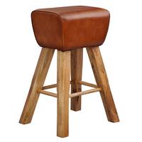 BARHOCKER – Ziegenleder und Mango Massivholz, Turnbock-Design, 43x75x43 cm, Dunkelbraun - Braun, Mangoholz/Leder (43/75/43cm) - KADIMA DESIGN