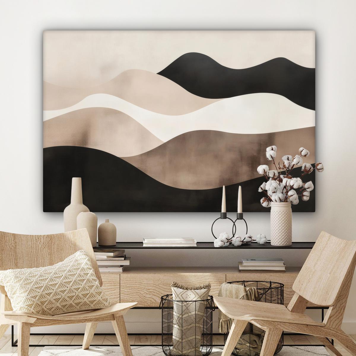 LEINWANDBILD Abstrakt - Landschaft - Wellen - Cremefarben Wohnzimmer Groß 120x80 cm - Cappuccino, Textil (120/80cm) - MuchoWow