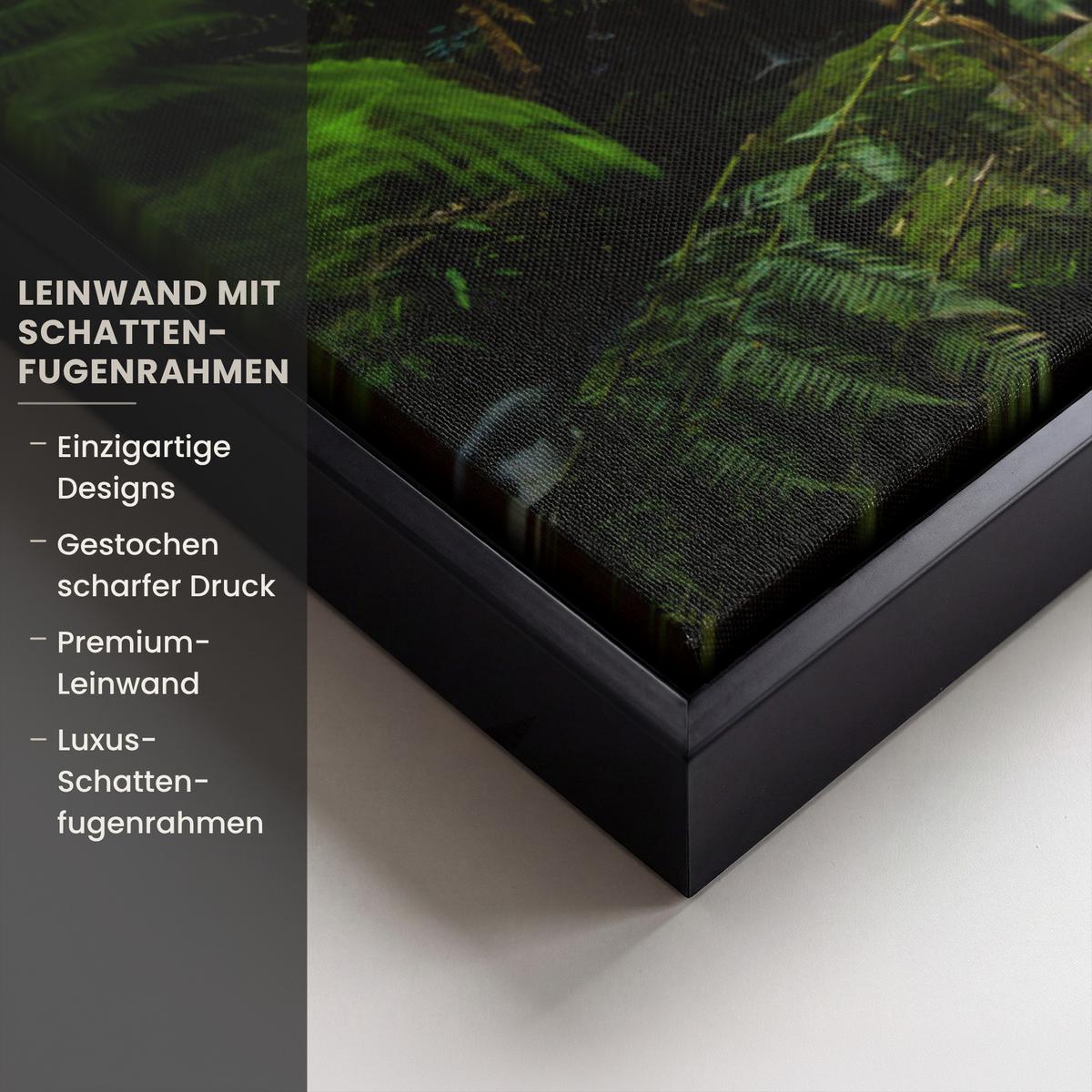 LEINWAND Bilder mit Rahmen - Dschungel - Wasserfall - Australien - Pflanzen - Natur - 100x70 - Dunkelgrün, Textil (100/70cm) - MuchoWow