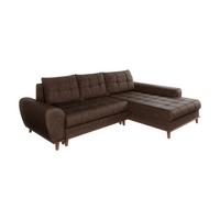 ECKSOFA im Scandi-Stil, Schlaffunktion, Bettkasten B268/T175/H86 cm, Ottomane rechts, Liegefl. 128x209 cm, Mikrofaserstoff in Vintage Braun / 21017 - Wildeiche/Eiche Bianco, Holz/Textil (268/175cm) - luma-home