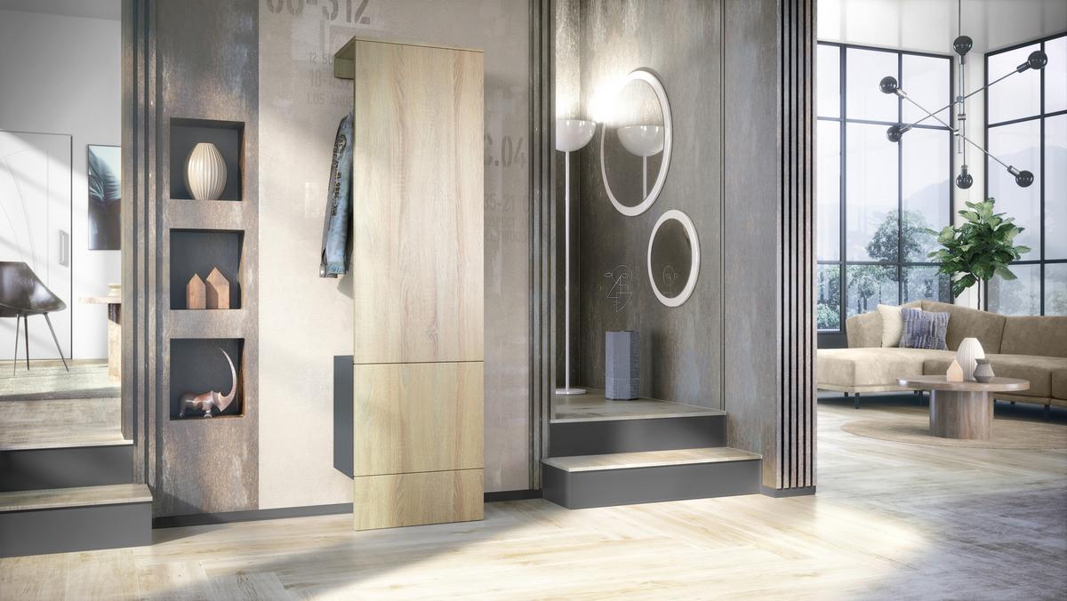 GARDEROBE Carlton Paneel in Eiche sägerau - Eiche San Remo, Holzwerkstoff (52/193/35cm) - Vladon