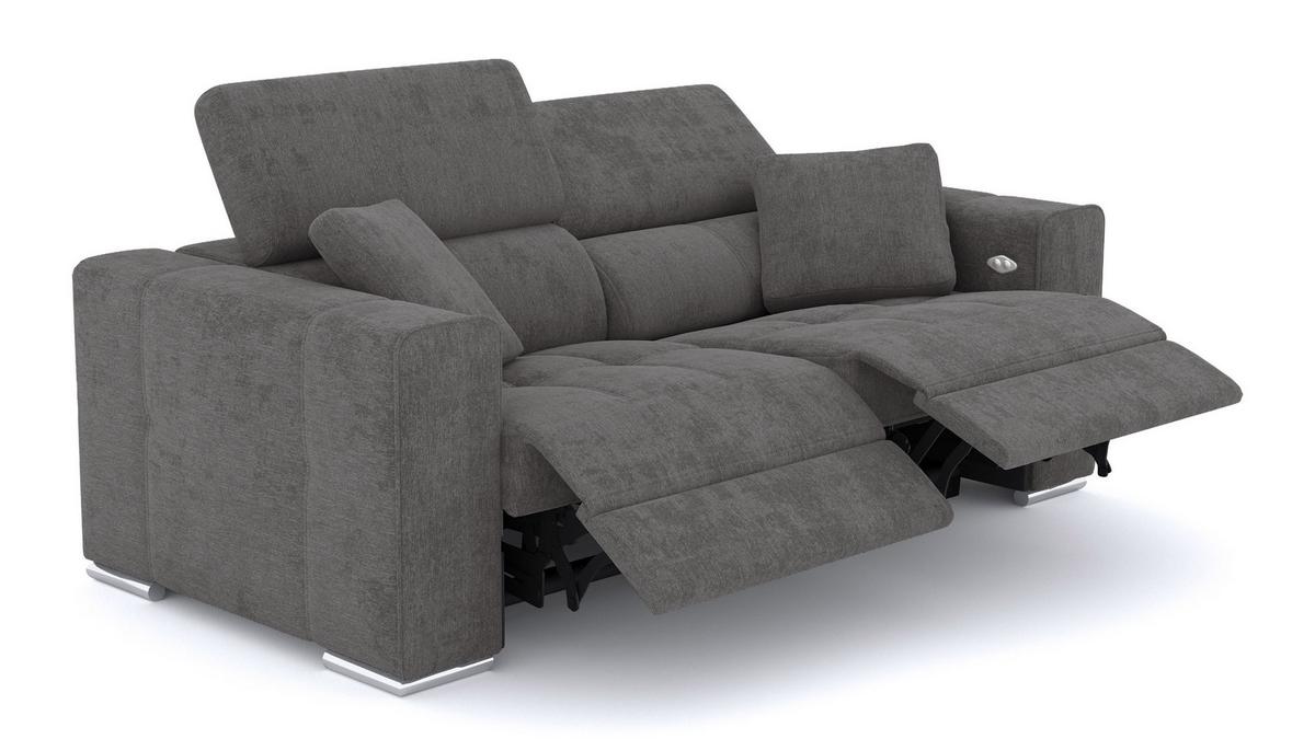 SOFA QUARTZ 3-Sitzer mit 2 Relaxfunktionen, dunkelgrau - Dunkelgrau/Silberfarben, Holzwerkstoff/Textil (204/80/102cm) - Wozimo