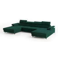 WOHNLANDSCHAFT DETTI Grün Velours-Stoff mit Schlaffunktion - Grün, Holz (339/89/190cm) - MASSENO