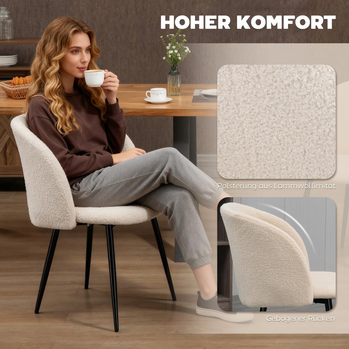 ESSSTÜHLE 2er Set Polyester Stahl Cremeweiß - Creme/Schwarz, Textil/Metall (62/80/55cm) - HOMCOM