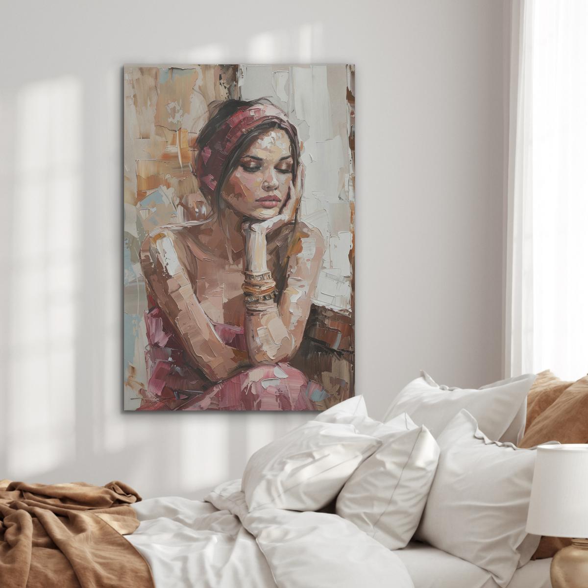 AKUSTIKBILD Frau - Lackierung - Porträt - Modern Wanddeko 60x90 cm - Altrosa, Kunststoff (60/90/0.9cm) - MuchoWow