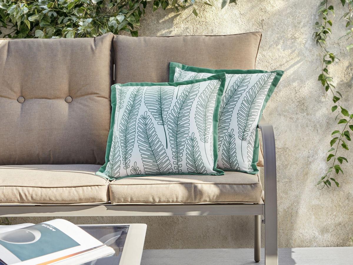 GARTENKISSEN 2er-Set Grün 45/45 cm Meadow - Weiß/Grün, Textil (45/12/45cm) - Beliani