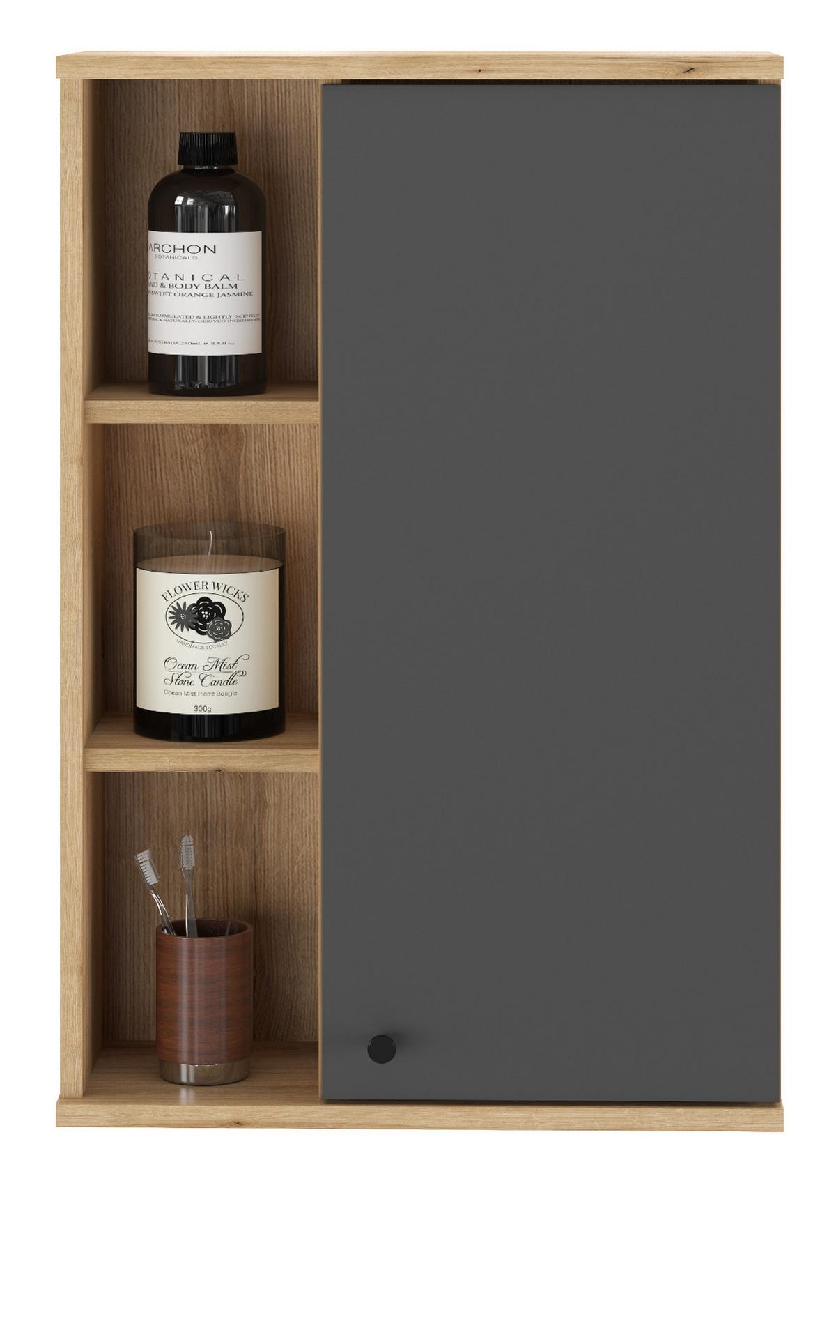 BAD-HÄNGESCHRANK grau, Evoke Eiche, Badschrank hängend, 51 x 75 cm - Eichefarben/Schwarz, Holzwerkstoff/Kunststoff (51/75/21cm) - Furn.Design