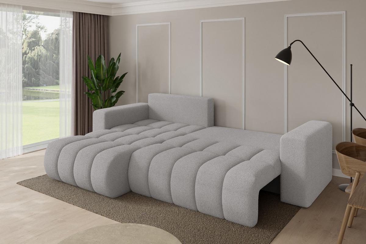 ECKSOFA mit Schlaffunktion Ottomane Links MILA-L-v1 277x195x86 Hellgrau Bouclé - Silberfarben/Hellgrau, Holzwerkstoff/Kunststoff (277/194cm) - ALTDECOR