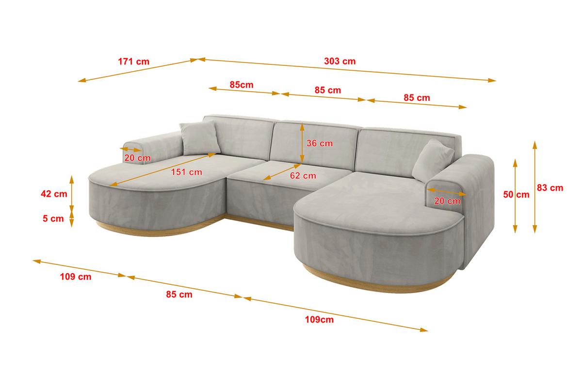 WOHNLANDSCHAFT MARI-U1-v2 - 303x171x83 cm Hellbraun Velours - Hellbraun, Holzwerkstoff/Textil (303/83/171cm) - ALTDECOR
