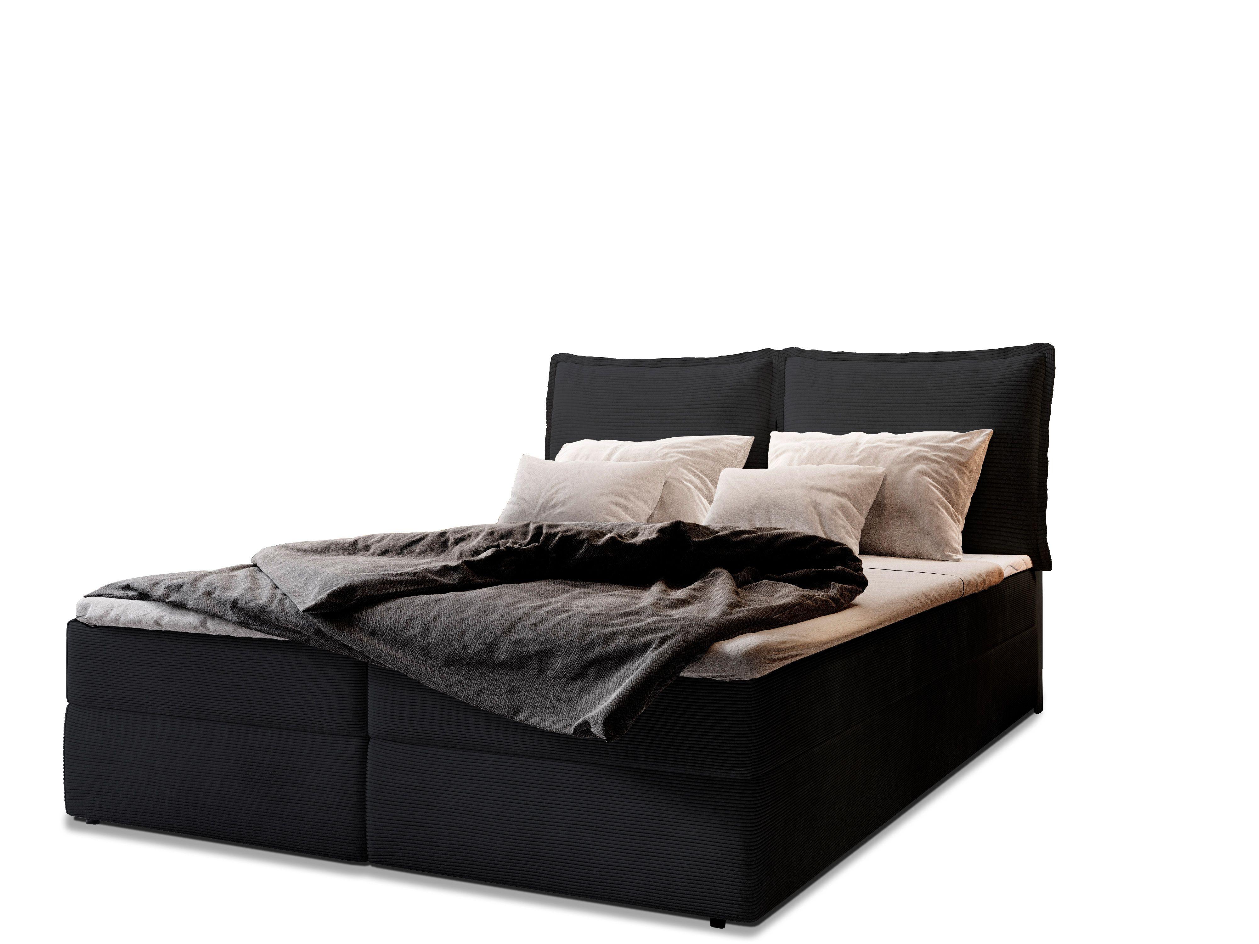 BOXBETT LENTE 160x200 cm mit Matratze und Topper - Schwarz - Schwarz, Holz (160/200cm) - MASSENO