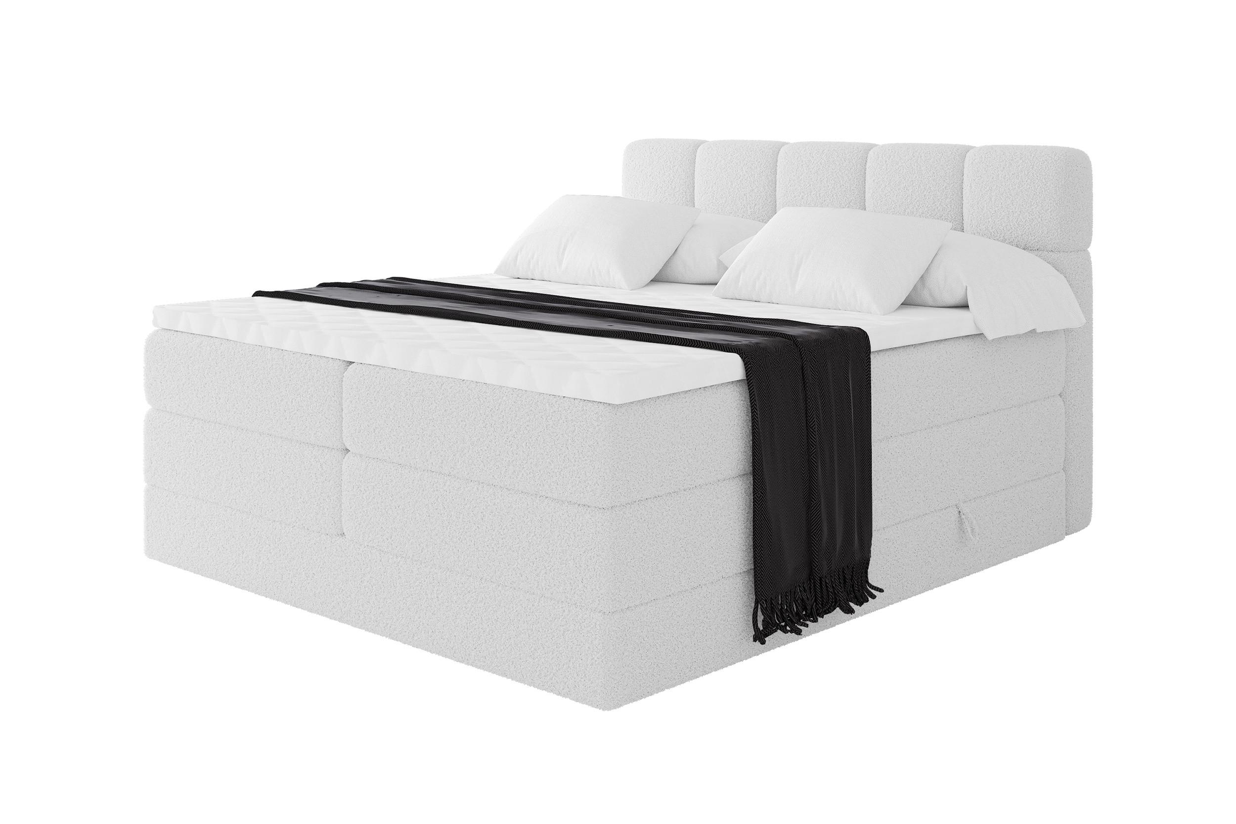 BOXBETT mit Matratze H3/H4 - FAMA KING - 140x200 cm Weiß Quelle - Weiß, Holzwerkstoff (140/200cm) - ALTDECOR
