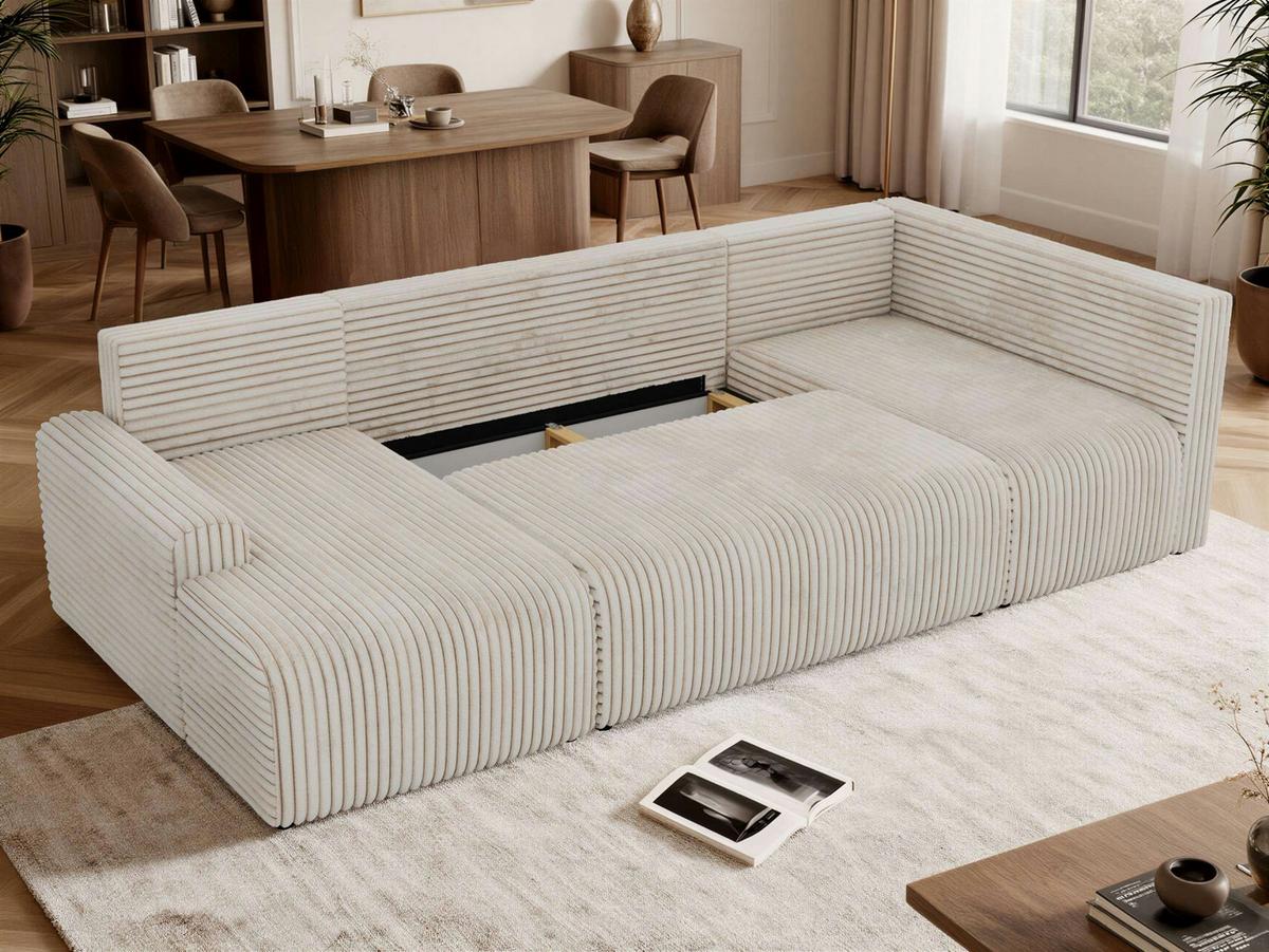 WOHNLANDSCHAFT NESSARO COR U Beige Cord - Rechts Seite - Beige/Schwarz, Kunststoff/Textil (151/92/307cm) - MKS