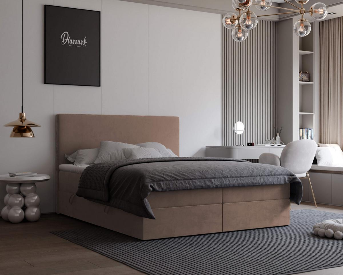 BOXBETT 200x200 cm mit Topper - Braun, Holzwerkstoff/Textil (200/200cm) - Idohome