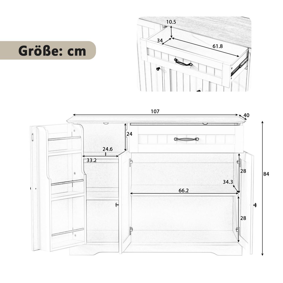 SIDEBOARD in Weiß & Natur mit 3 Türen & Schublade - Weiß Hochglanz, Holzwerkstoff (107/83/40cm) - Urban Meuble