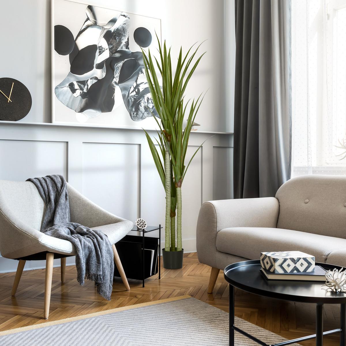 KUNSTPFLANZE Yucca 17/17/190 cm - Smaragdgrün/Schwarz, Holz/Kunststoff (190cm) - HOMCOM