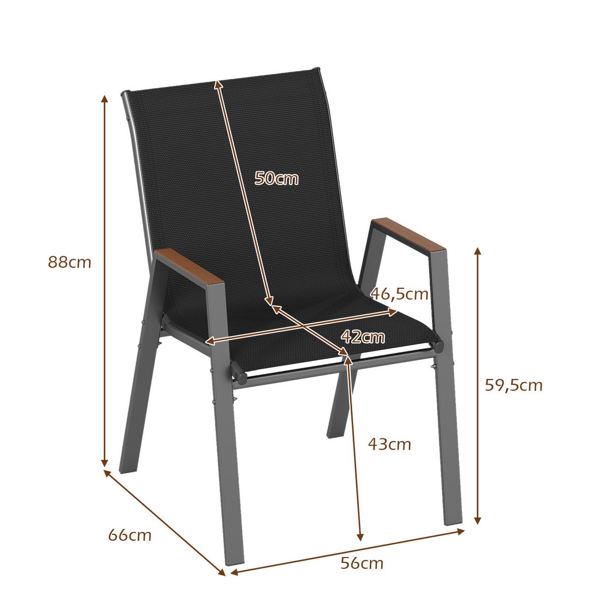 GARTENSTÜHLE stapelbar schwarz (2er-Set) - Schwarz, Metall (66/88/56cm) - COSTWAY