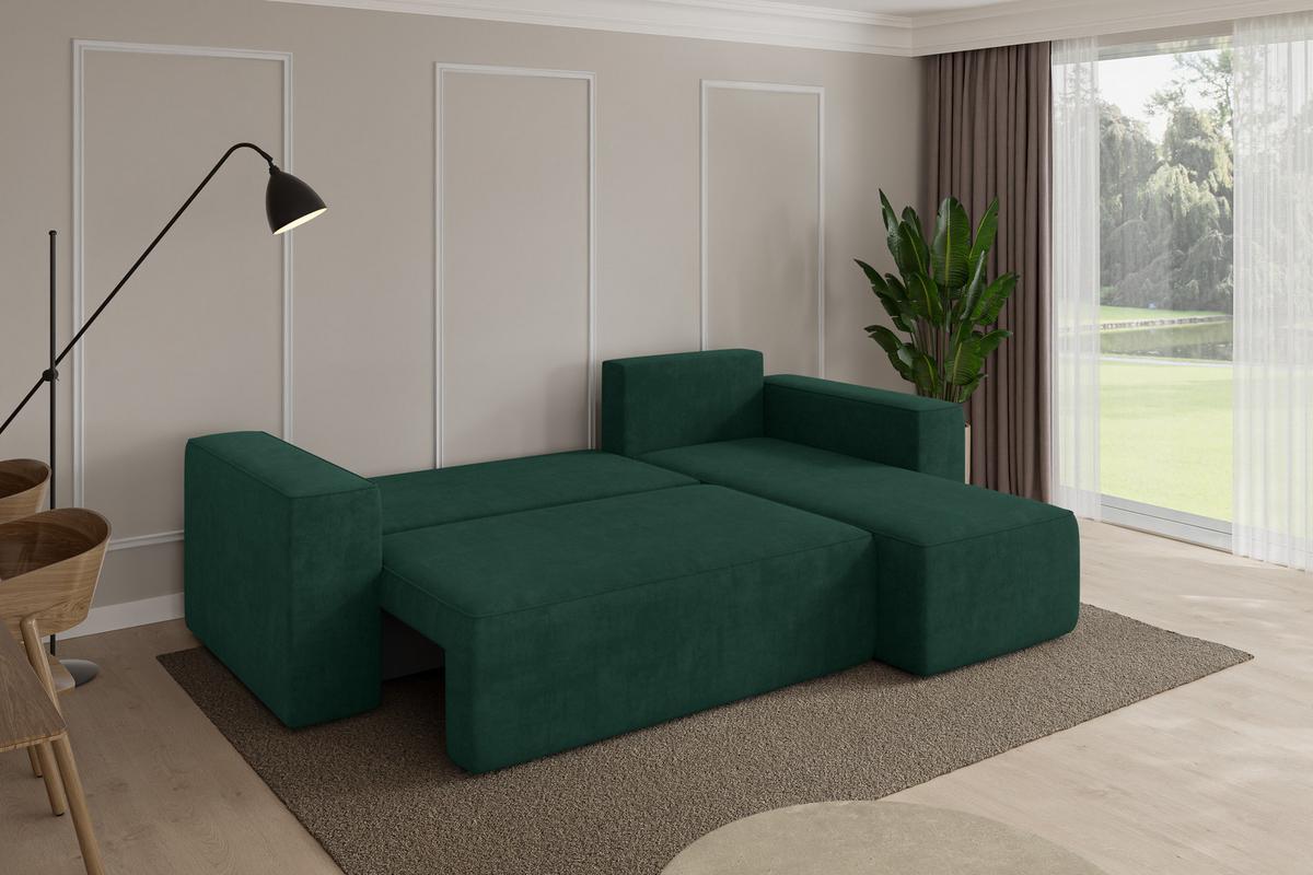 ECKSOFA mit Schlaffunktion Ottomane Rechts SENO-L 249x139x85 Grün Velours - Schwarz/Grün, Holzwerkstoff/Kunststoff (249/139cm) - ALTDECOR