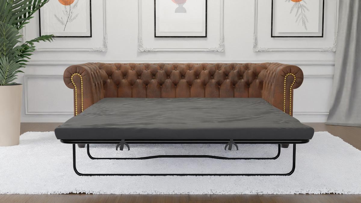 CHESTERFIELD-SOFA 3-sitzer mit Schlaffunktion Flux Braun Microfaser Vintageoptik - Braun, Holz/Textil (203/72/86cm) - S-Style Möbel