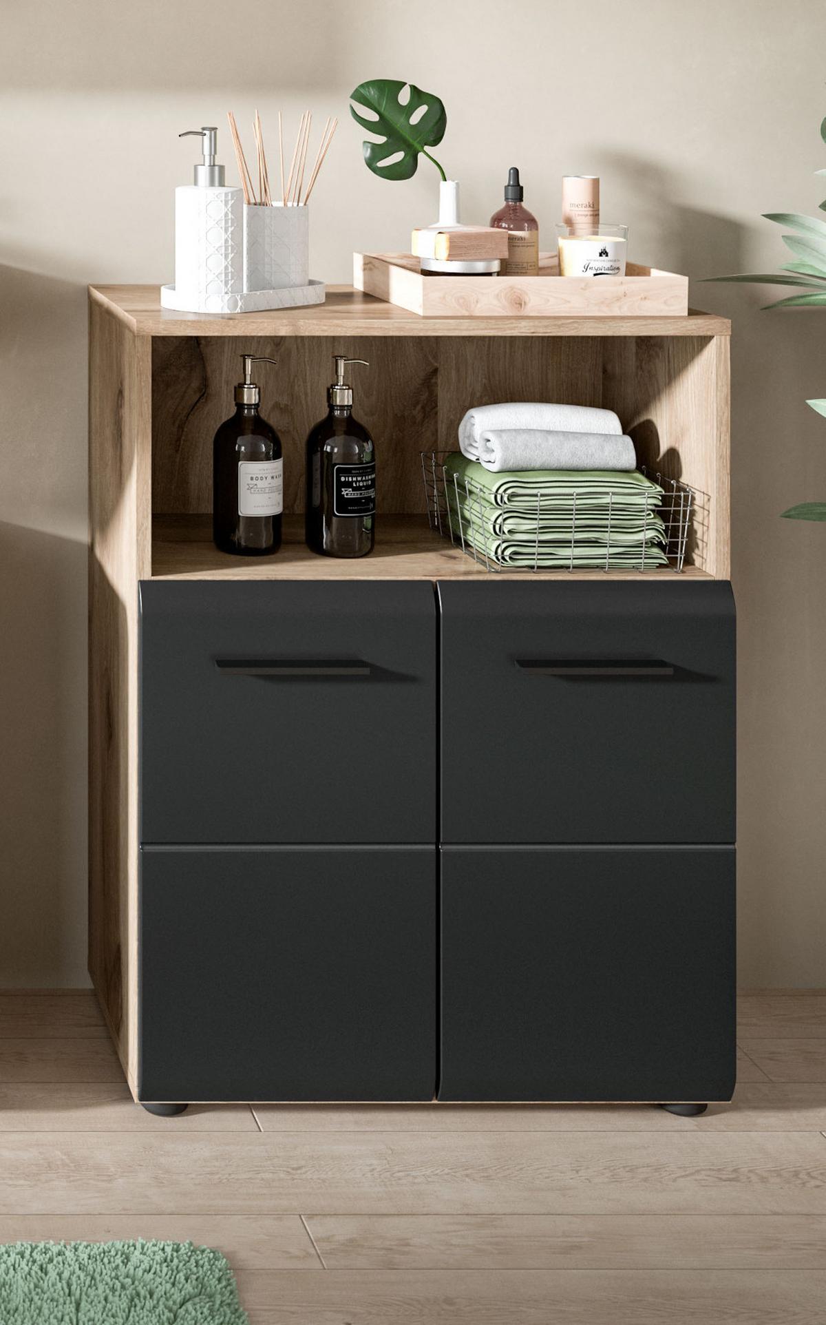 MIDISCHRANK schwarz matt, Eiche 2-türig, Badkommode 60 x 80 cm - Eichefarben/Schwarz, Holzwerkstoff/Kunststoff (60/80/30cm) - Inn.Furn