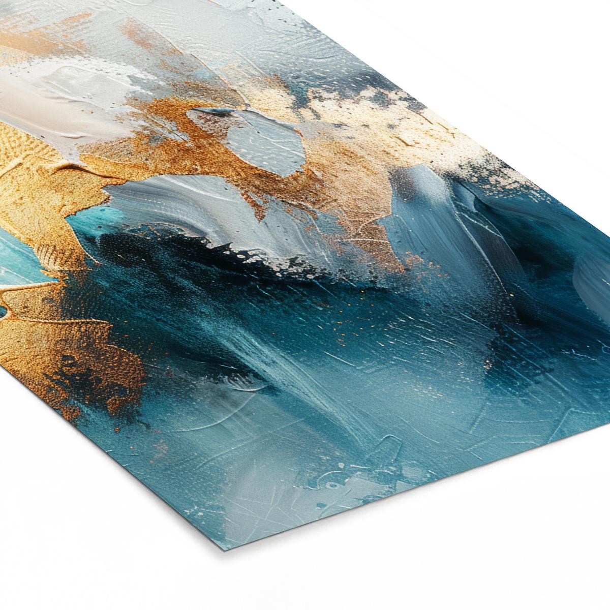 POSTER MIT RAHMEN Abstrakt - Kunst - Gold - Blau Poster 20x30 cm - Petrol, Papier (20/30cm) - MuchoWow