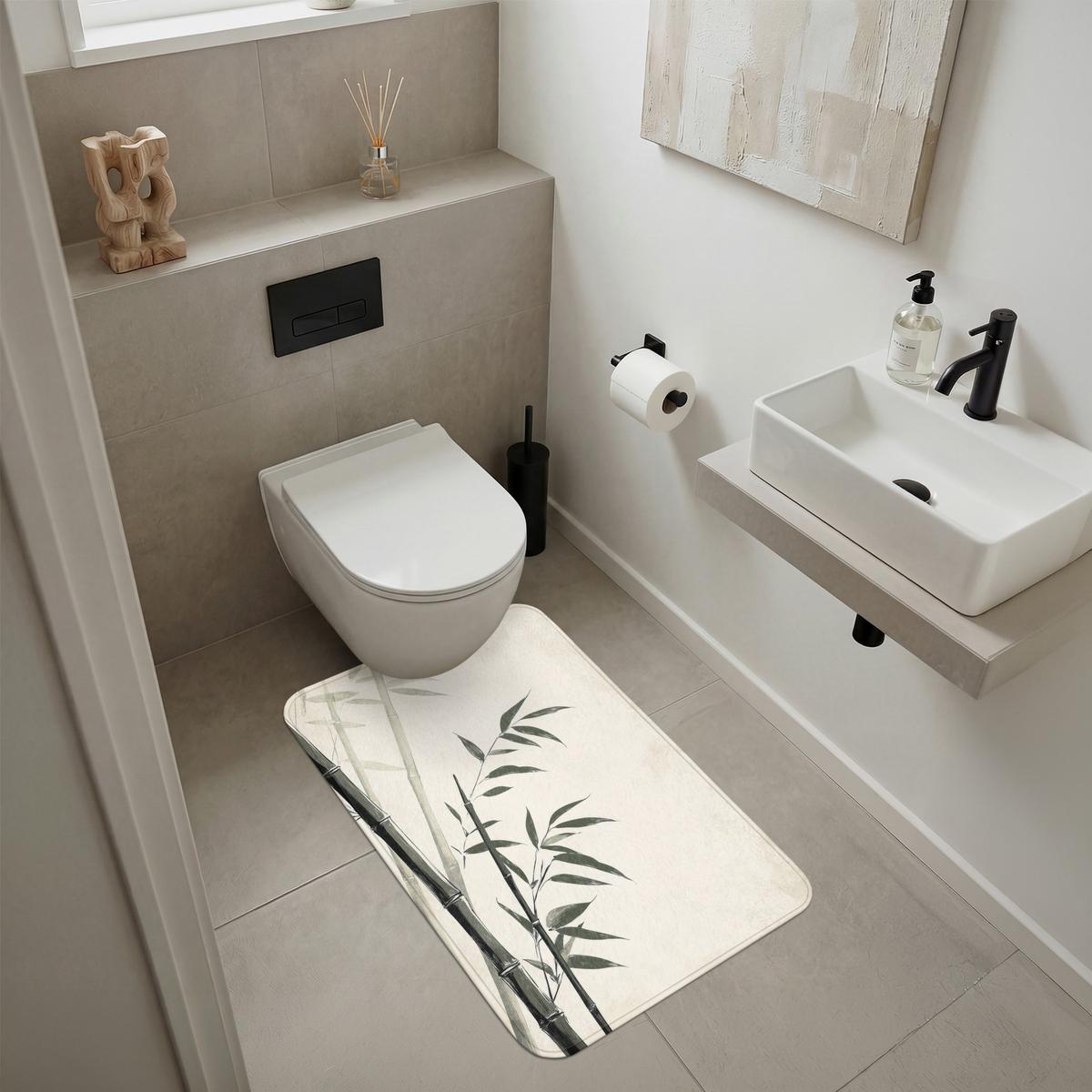 BADEMATTE Japandi - Bambus - Beige 60x90 cm - Ecru, Textil (60/90cm) - OnlyWow
