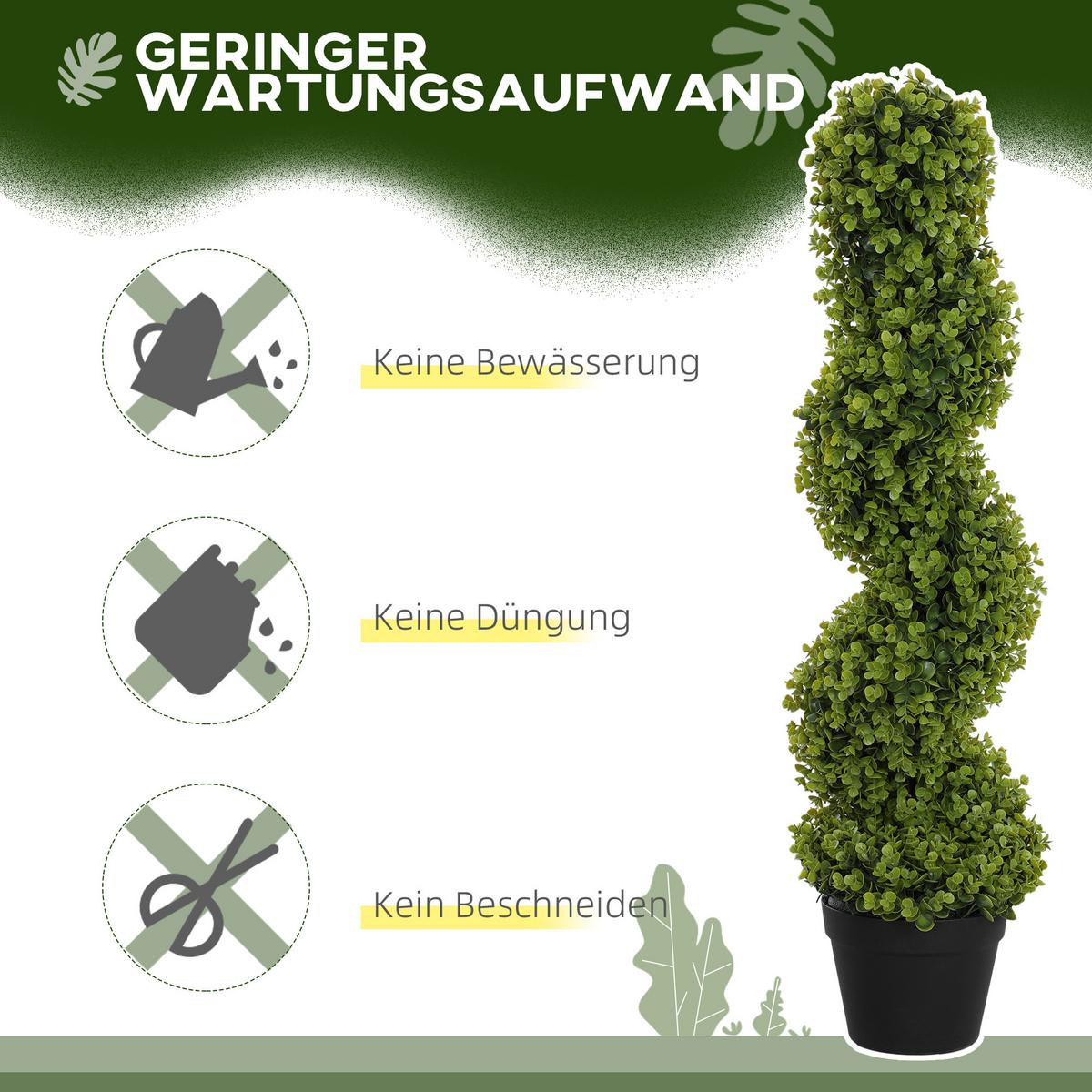 2ER-SET Künstlicher Spiral-Buchsbaum, 90 cm Kunstbaum, Kunstpflanze Grün - Schwarz/Grün, Kunststoff (90cm) - HOMCOM