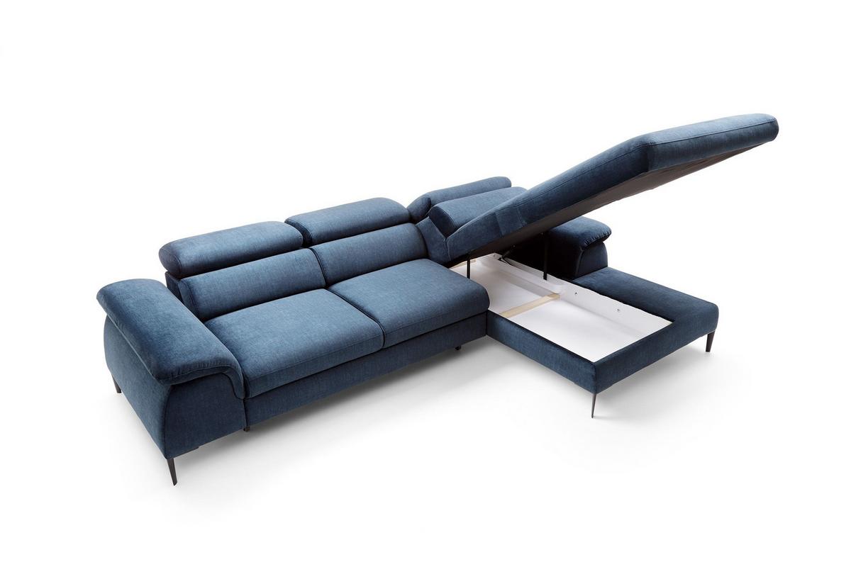 ECKSOFA MESTO Blau Velours-Stoff mit Schlaffunktion - Blau, Holz (288/182cm) - MASSENO