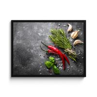 POSTER MIT RAHMENGERAHMTES BILD Pfeffer - Kräuter - Gewürze - Beton 80x60 cm - Dunkelgrau, Papier (80/60cm) - MuchoWow