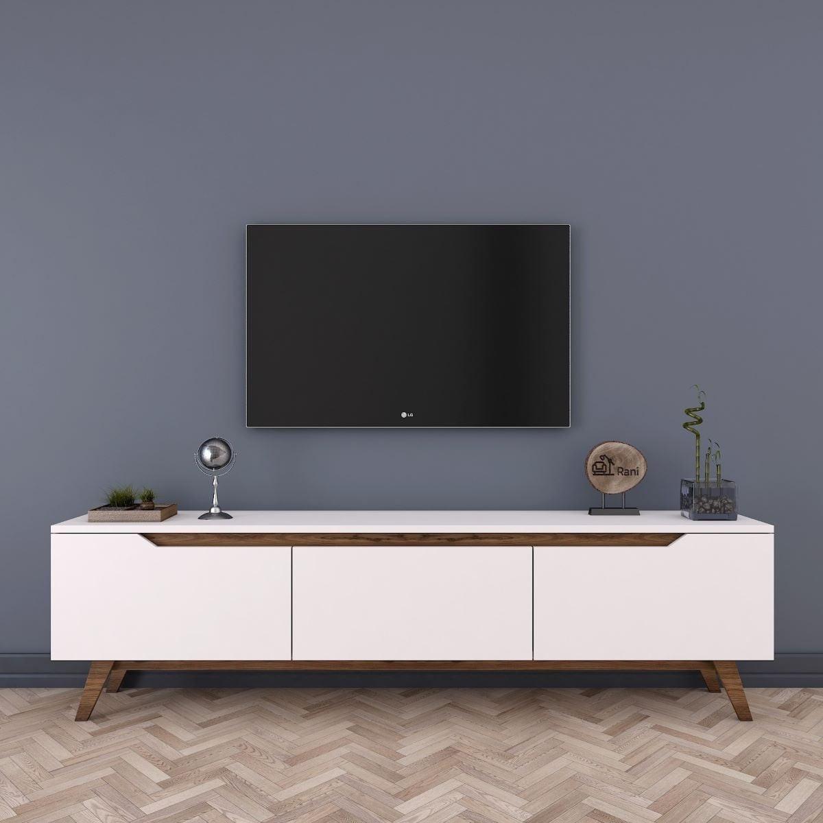 TV-MÖBEL mit 3 Türen weiß - L180 cm - Weiß, Holzwerkstoff (35/48.6/12.5cm) - Calicosy