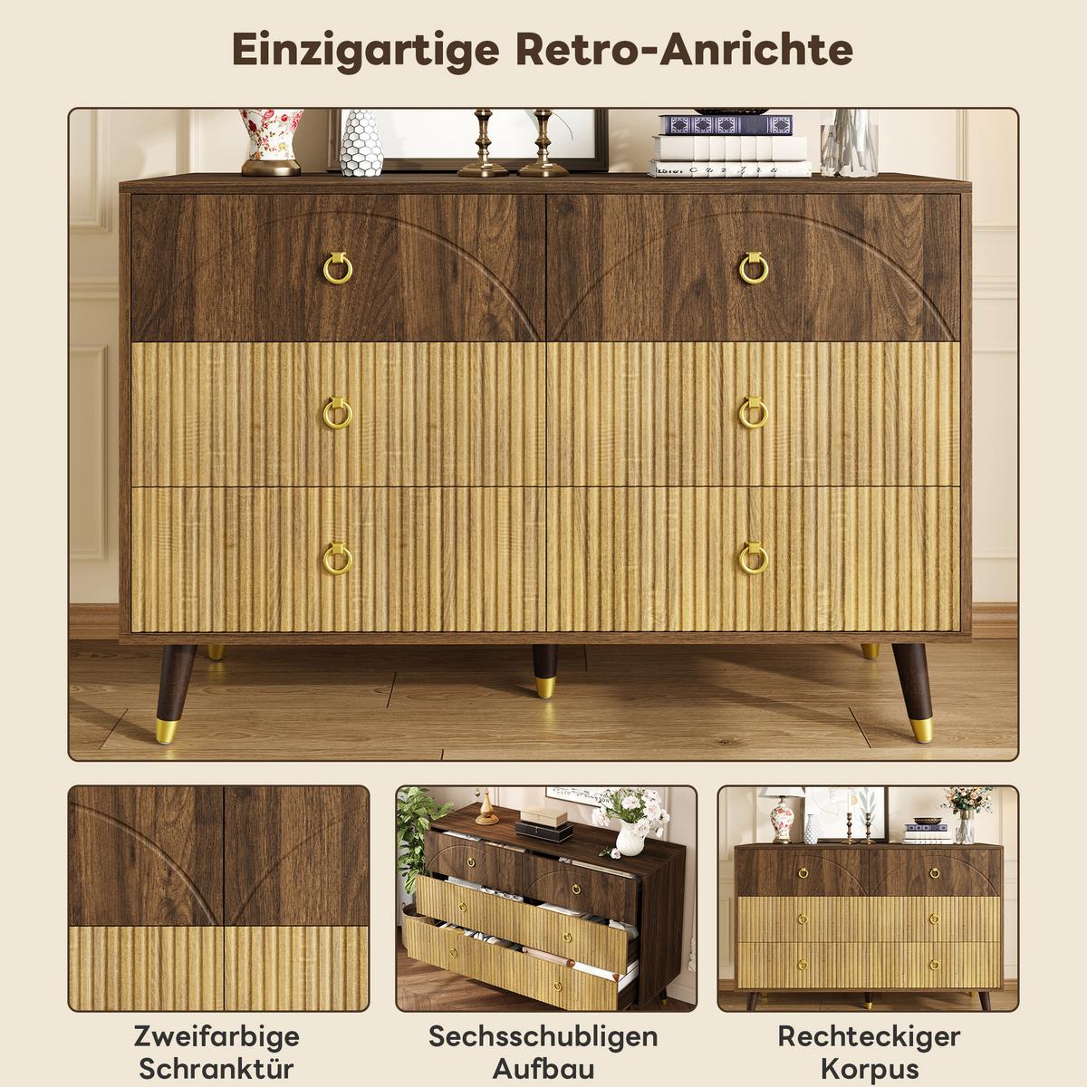SIDEBOARD 120cm in Dunkelbraun & Natur mit 6 Schubladen - Eichefarben, Holzwerkstoff (120/81/40cm) - Urban Meuble