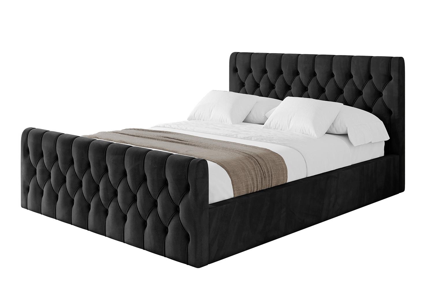 POLSTERBETT mit Bettkasten, Fußteil und Lattenrost, Boxbett mit Matratze H3/H4 - RENO-Z 140x200 Schwarz - Schwarz, Holzwerkstoff/Textil (140/200cm) - ALTDECOR