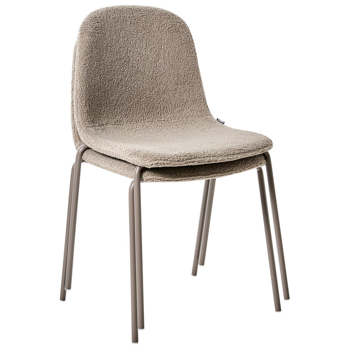 KONFERENZSTUHL 2er Set Bouclé Taupe Loma - Taupe, Textil/Metall (50/85/55cm) - Beliani